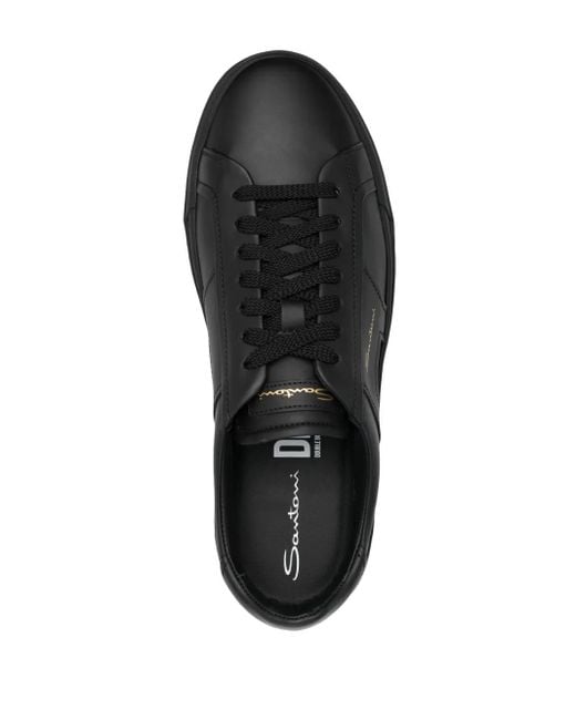 Santoni Black Leather Low-Top Sneakers for men