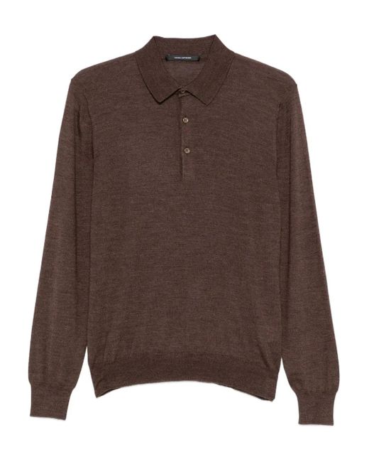 Tagliatore Brown Buttoned Long-Sleeve Polo Shirt for men