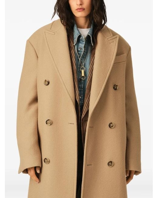 AMI Natural Long Double-Breasted Wool Coat