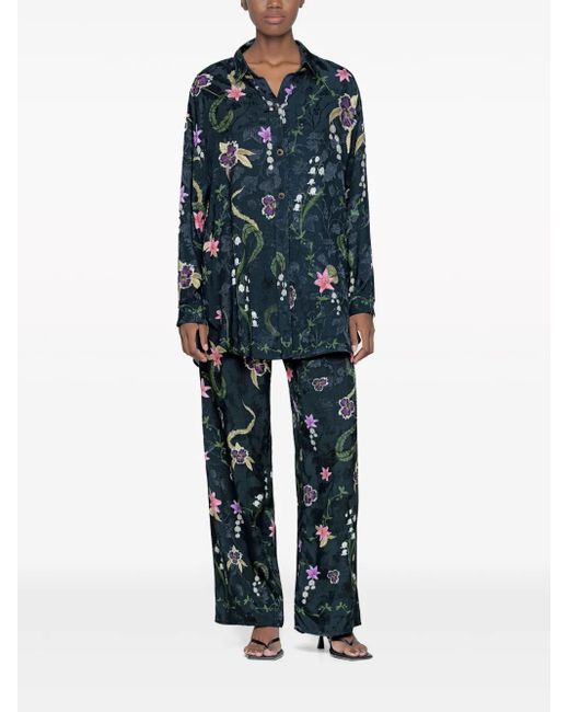 Agua Bendita Blue Cecilia Tesoro Floral-Print Shirt