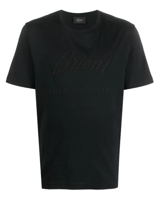 Brioni Black Logo-Appliqué Cotton T-Shirt for men