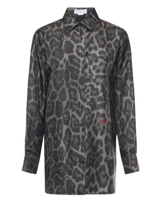 Stella McCartney Gray Leopard Print Shirt With Classic Collar And Embroidered Detail