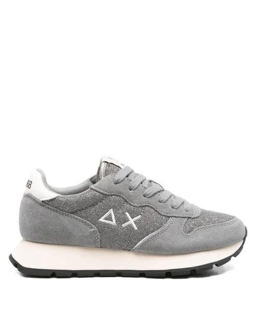 Sun 68 Gray Logo-Motif Sneakers