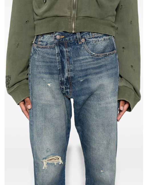 R13 Blue Crossover Distressed Skinny Jeans