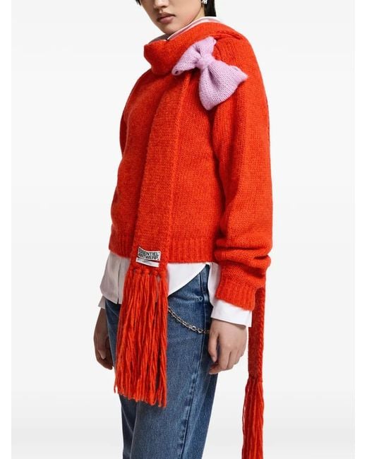 Essentiel Antwerp Red Kollier Bow-Embellished Sweater