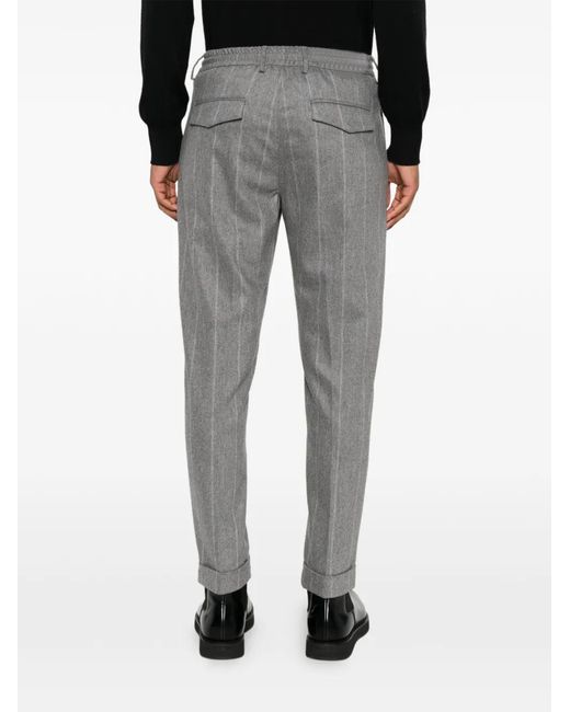Eleventy Gray Pinstripe Drawstring-Waist Trousers for men