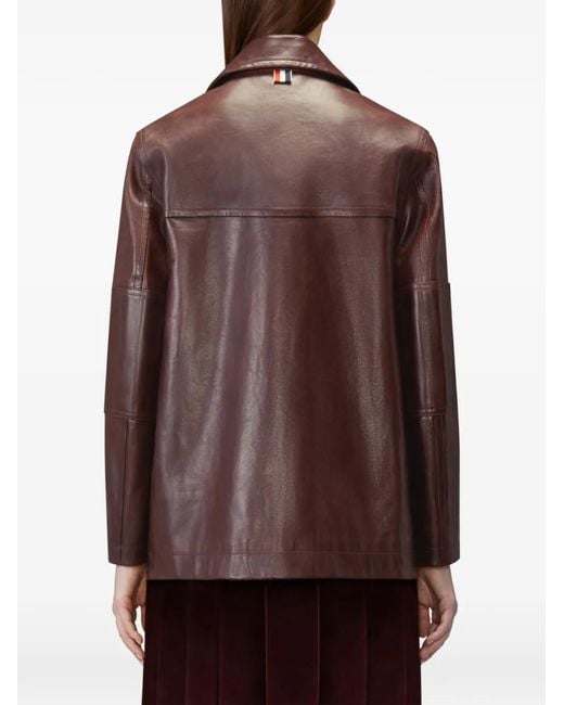 Thom Browne Brown Dockside Leather Coat