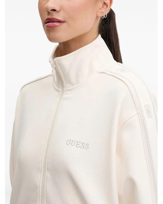 Guess White Logo Zip Sweatshirt