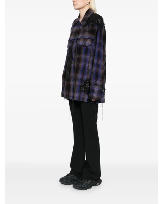 Song For The Mute Blue Embellished Check Pattern Jacket