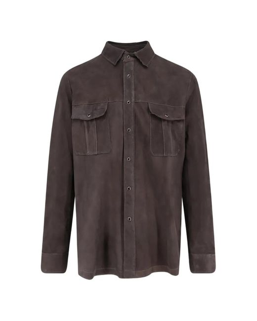 DFOUR® Brown Suede Flap-Pocket Shirt for men