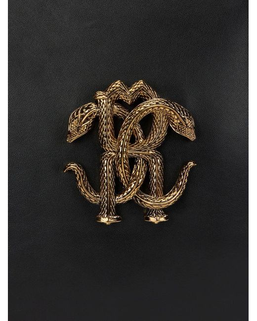 Roberto Cavalli Black Logo-Applique Tote Bag