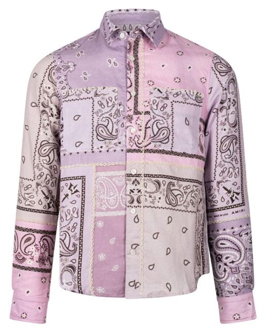 Amiri Pink Bandana Reconstructed Flannel Shirt