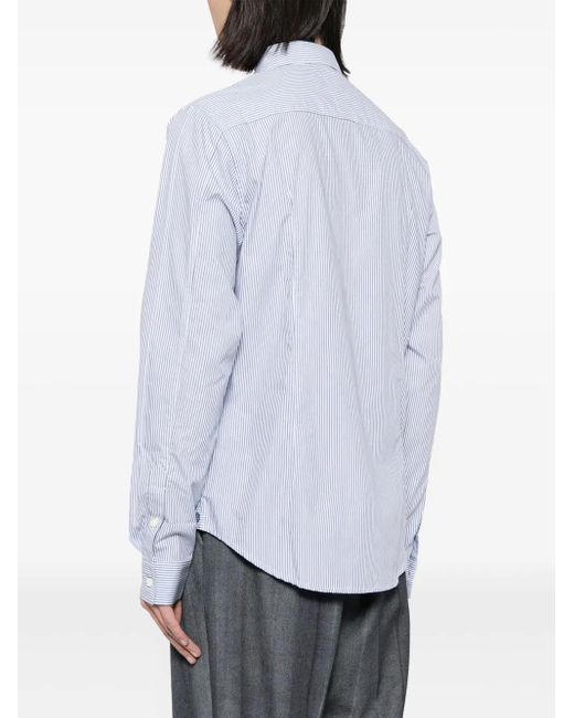 Private Stock Blue Oxford Cotton Poplin Striped Bib-Collar Shirt for men