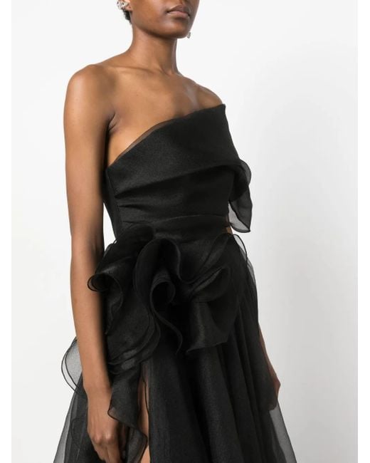 Ana Radu Black One-Shoulder Draped Maxi Dress