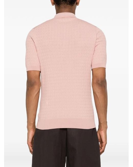 Tagliatore Pink Cable-Knit Polo Shirt for men