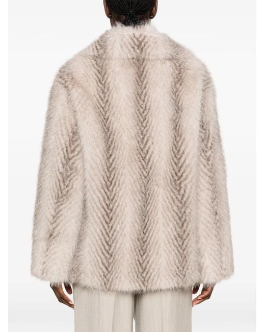 SIMONA CORSELLINI Natural Flap-Pocket Faux-Fur Coat