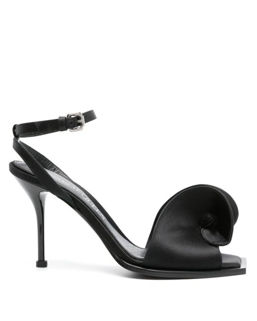 Alexander McQueen Black 75mm Satin Sandals