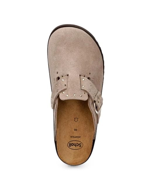 Scholl Brown Studded Buckled Slides