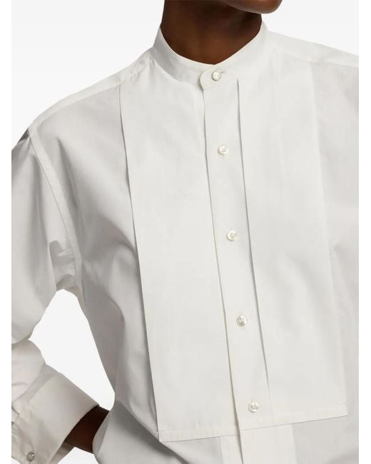 Ralph Lauren White Pleated Bib Kirstin Cotton Shirt