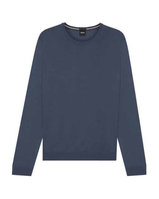 Boss Blue Crew-Neck Wool Pullover for men