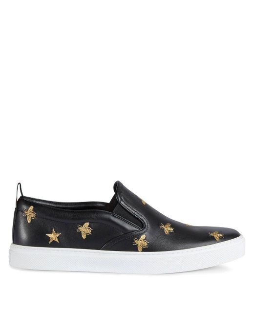 Gucci Black Leather Slip-on Sneakers With Bees for men