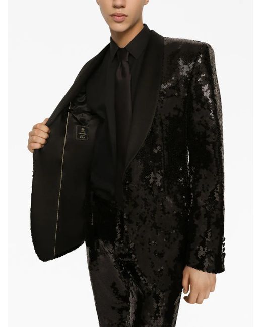Dolce & Gabbana Black Sequined Single-Breasted Sicilia-Fit Tuxedo Suit for men
