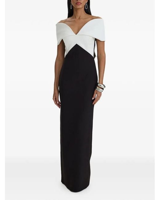 MOOS STUDIO Blue Dual Form Off-Shoulder Colour-Block Gown