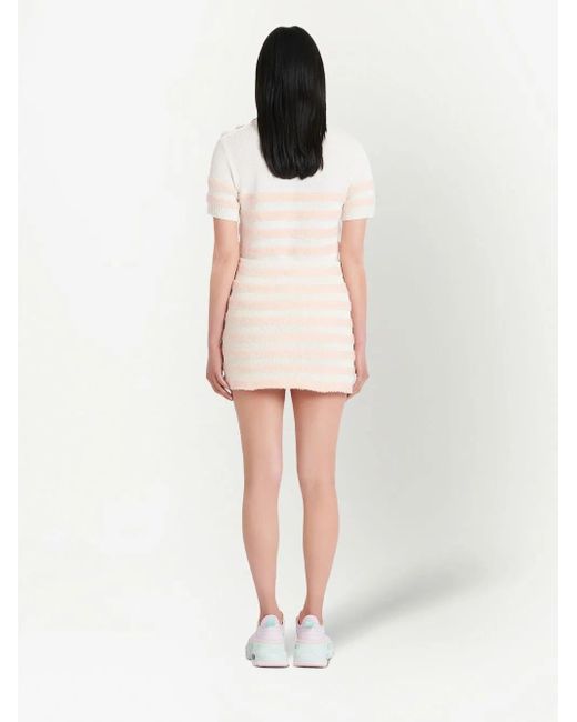 Falda abotonada de punto a rayas Balmain de color Natural