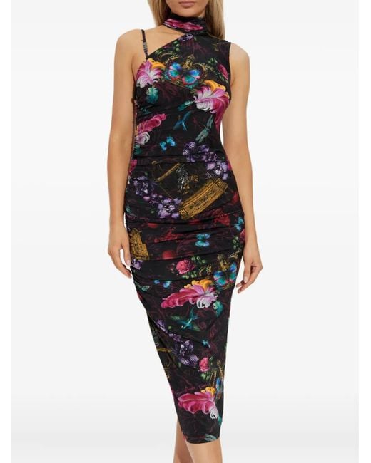 Versace Jeans Couture Blue Floral-Print Midi Dress