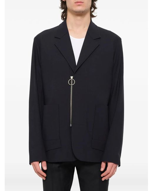 Wooyoungmi Blue Zip-Detail Notched-Lapel Blazer for men