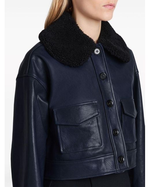 Proenza Schouler Blue Judd Shearling-collar Leather Jacket