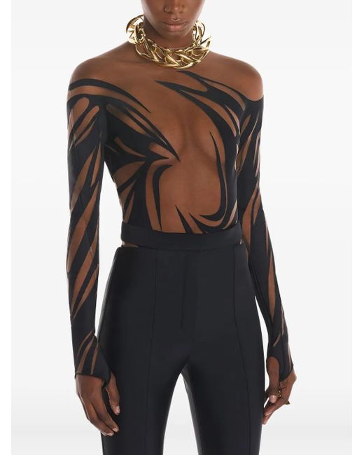 Mugler White Abstract-Print Long-Sleeve Bodysuit