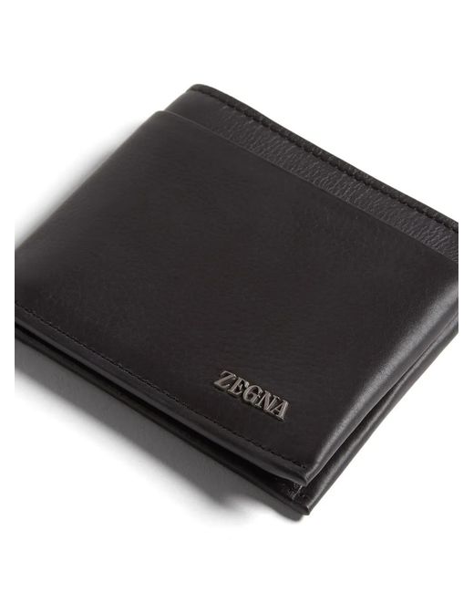 Zegna Black Bi-Fold Deerskin Leather Wallet for men