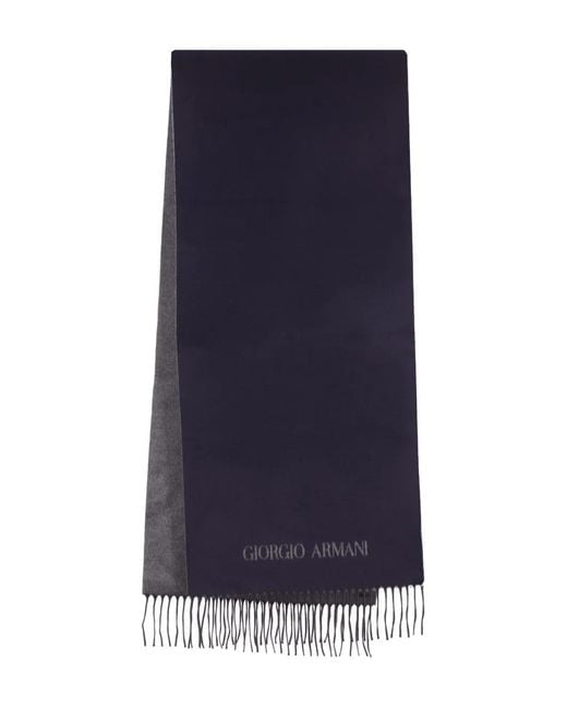 Giorgio Armani Blue Logo-Detail Fringed Scarf for men