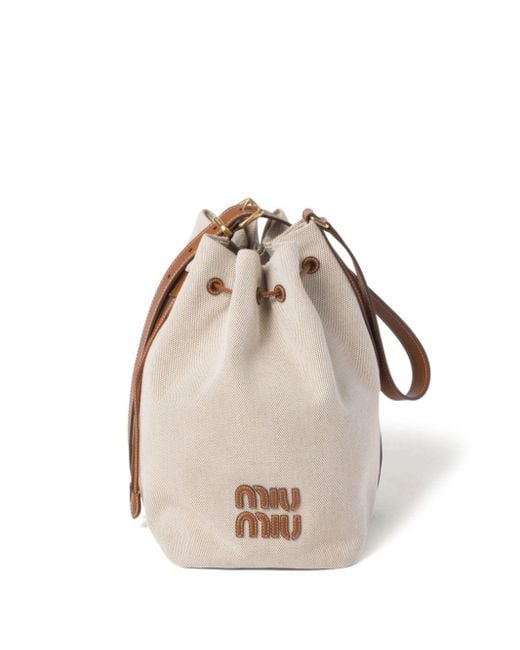 Miu Miu Natural Logo-Lettering Canvas Bucket Bag