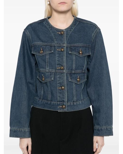 B+ AB Blue Collarless Denim Jacket