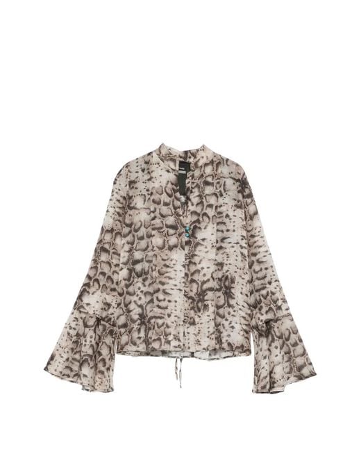 Pinko White Blouse With Snake Print And Jewel Buttons