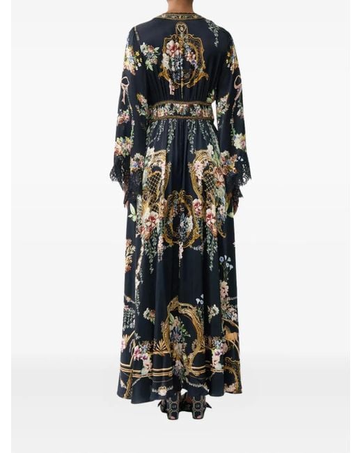Camilla Black Floral-Print Shirring Detail Dress