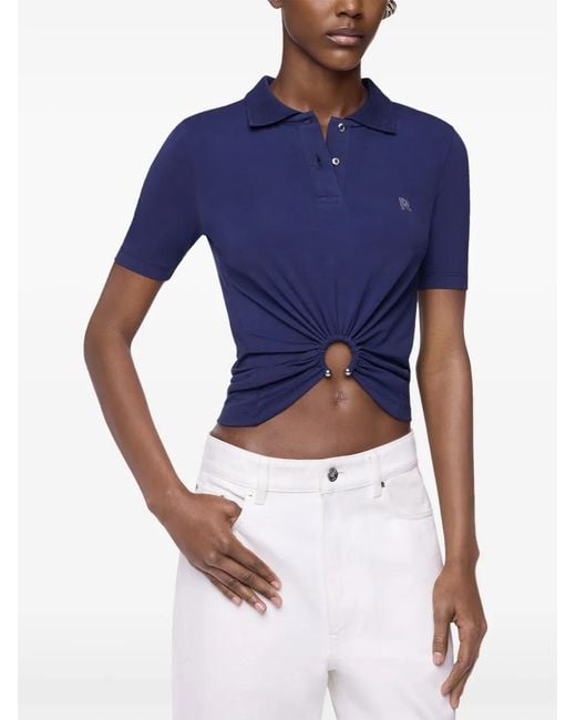 Rabanne Blue Piercing-Detail Monogram-Motif Polo Shirt