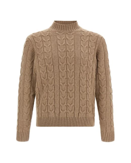 Zanone Natural Cable-Knit Mock-Neck Sweater for men