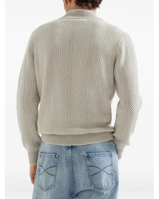 Brunello Cucinelli Trui Met Visgraatpatroon En Halve Rits in het White voor heren