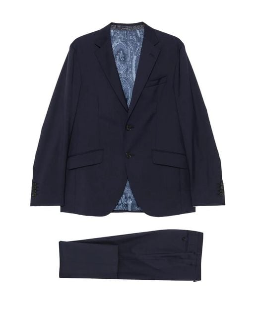 Etro Blue Single-Breasted Wool Suit for men