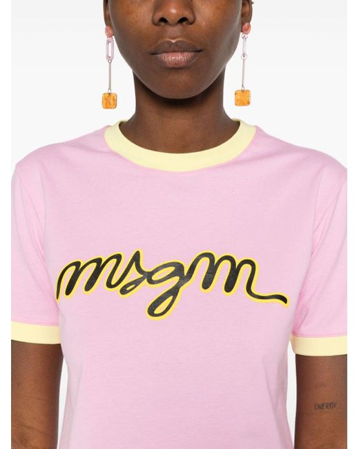 MSGM Katoenen T-shirt Met Logoprint in het Pink