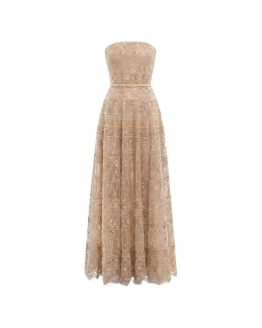 Saiid Kobeisy Natural Strapless Beaded Tulle Dress