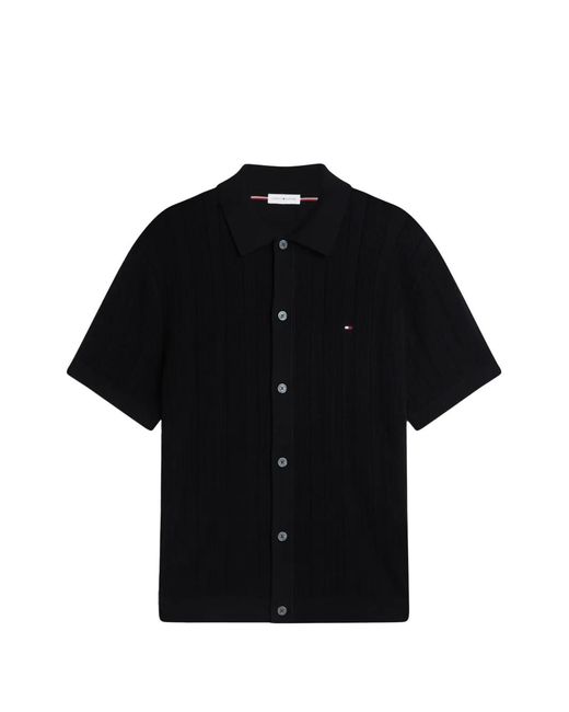 Tommy Hilfiger Black Pointelle-Knit Button-Up Sweater for men