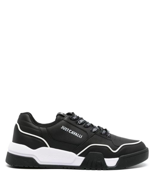 Just Cavalli Black Logo-embossed Leather Sneakers for men