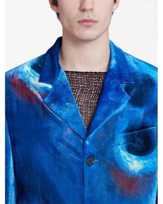 Marni Blue Painterly-Print Single-Breasted Blazer for men