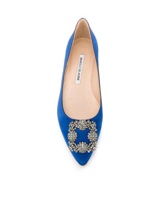 Manolo Blahnik Blue Hangisi Heeled Ballerina Shoes