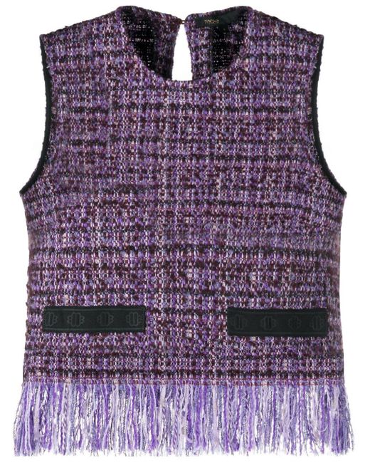 Maje Fringed Tweed Top in Purple Lyst