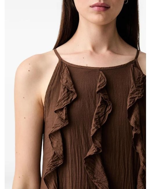 ViCOLO Brown Ruffle-Trim Midi Dress